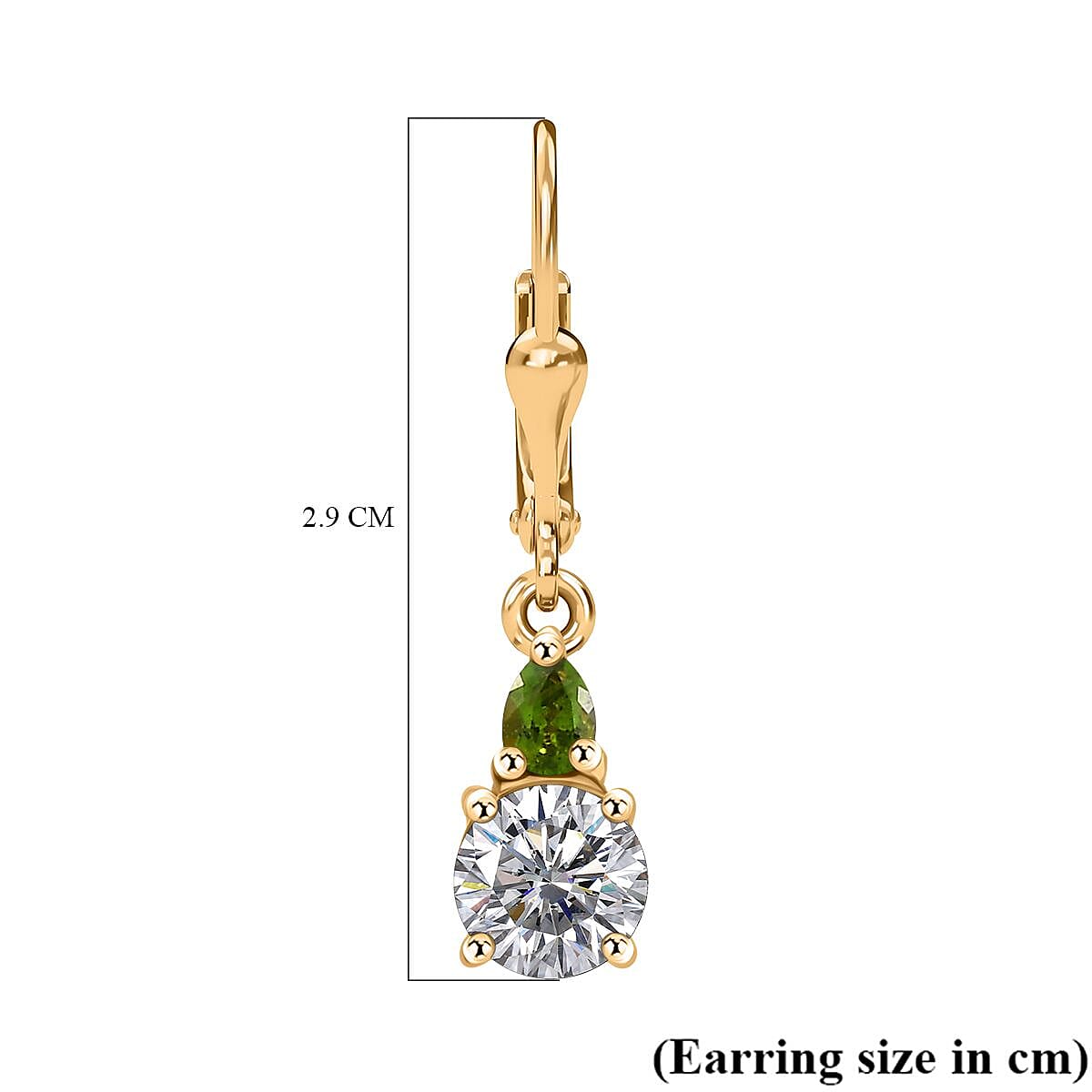 Moissanite & Natural Chrome Diopside Solitaire Lever Back Earring in 18K Vermeil Yellow Gold Plated Sterling Silver 1.85 Ct.