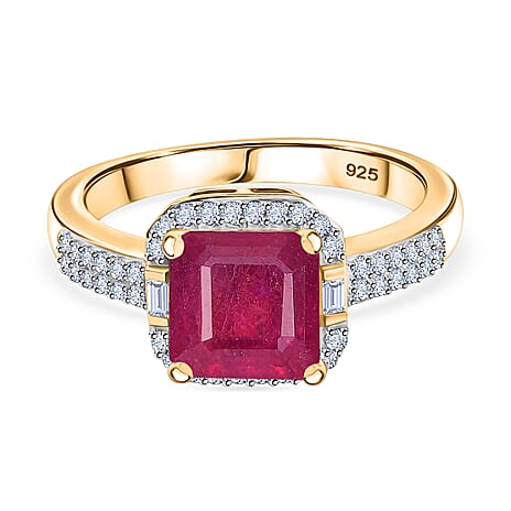 African Ruby & Moissanite Ring in 18K Vermeil Yellow Gold Plated Sterling Silver 3.13 Ct.