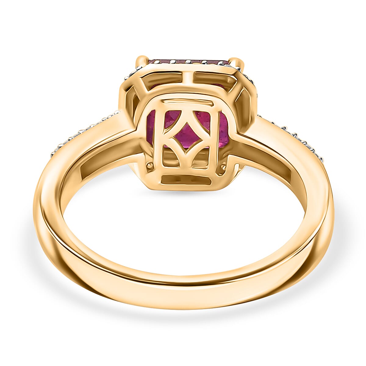 African Ruby & Moissanite Ring in 18K Vermeil Yellow Gold Plated Sterling Silver 3.13 Ct. African Ruby & Moissanite Ring in 18K Vermeil Yellow Gold Plated Sterling Silver 3.13 Ct.