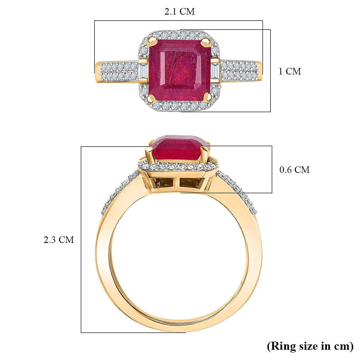 African Ruby & Moissanite Ring in 18K Vermeil Yellow Gold Plated Sterling Silver 3.13 Ct. African Ruby & Moissanite Ring in 18K Vermeil Yellow Gold Plated Sterling Silver 3.13 Ct.