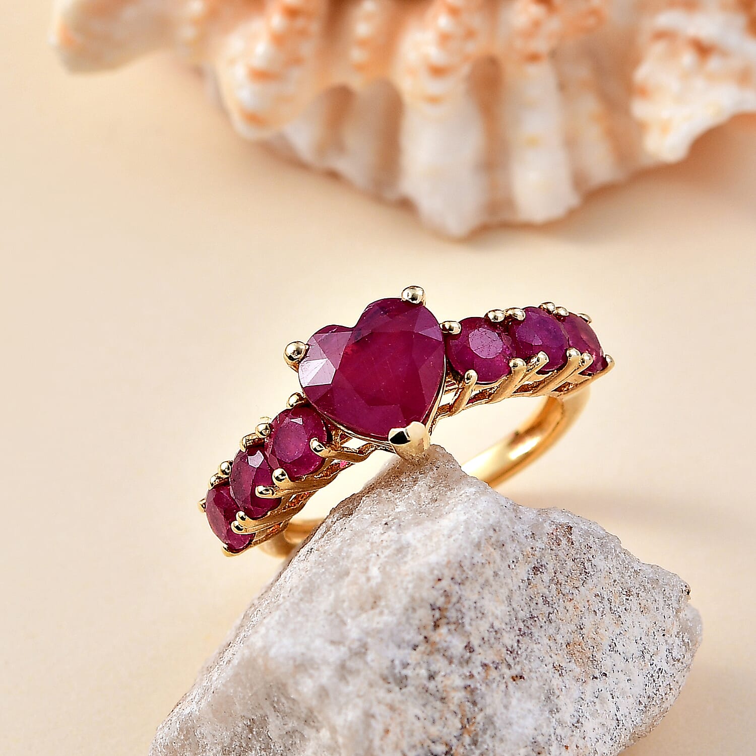 African Ruby Ring in 18K Vermeil Yellow Gold Plated Sterling Silver 4.5 Ct.