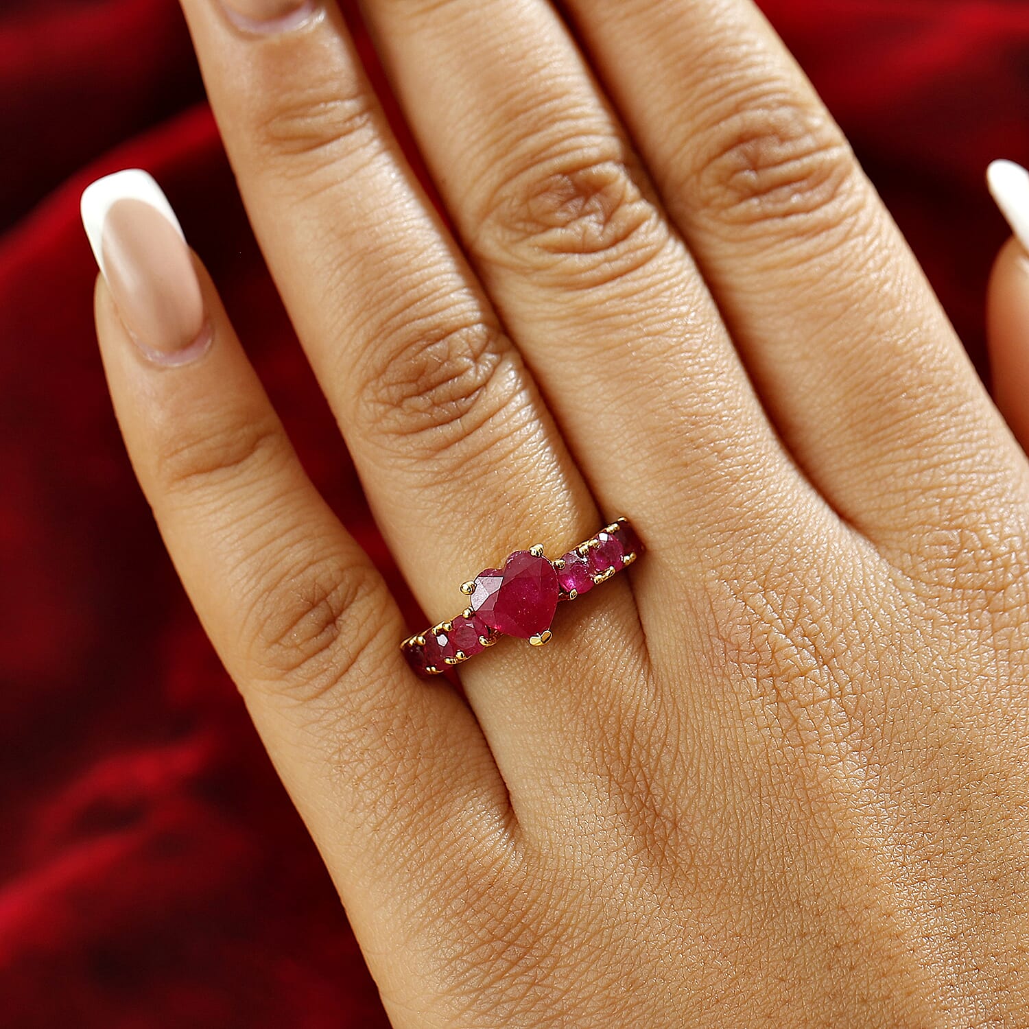 African Ruby Ring in 18K Vermeil Yellow Gold Plated Sterling Silver 4.5 Ct.
