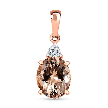 9K Rose Gold Morganite & Moissanite Solitaire Pendant 2.61 Ct.