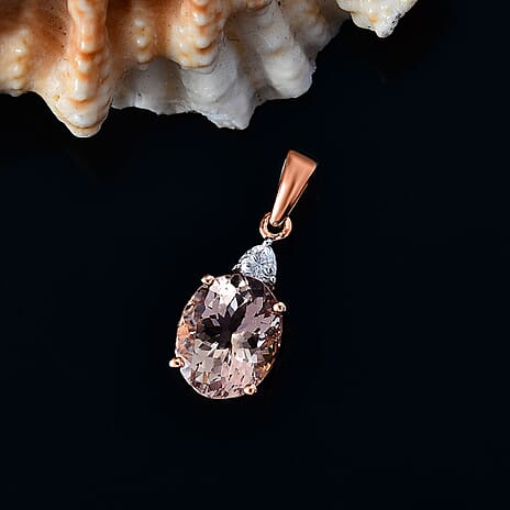 9K Rose Gold Morganite & Moissanite Solitaire Pendant 2.61 Ct.