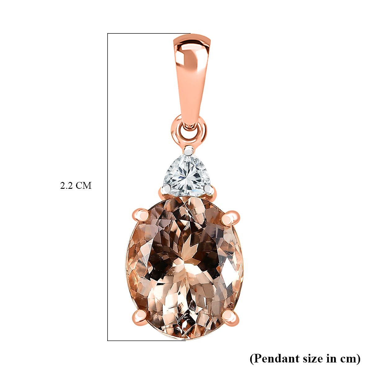 9K Rose Gold Morganite & Moissanite Solitaire Pendant 2.61 Ct. 9K Rose Gold Morganite & Moissanite Solitaire Pendant 2.61 Ct.