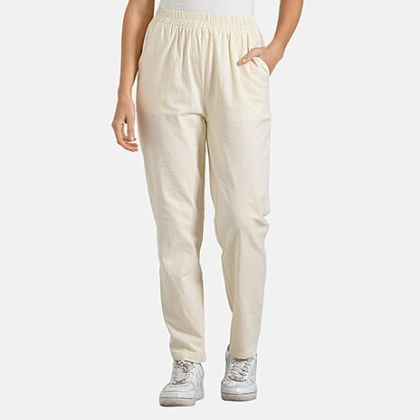 La Marey 100% Cotton Relaxed Fit Capri Trousers (Size - XXL) - Beige