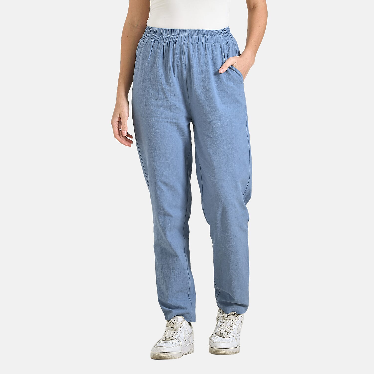 La Marey 100% Cotton Relaxed Fit Capri Trousers (Size - S) - Beige