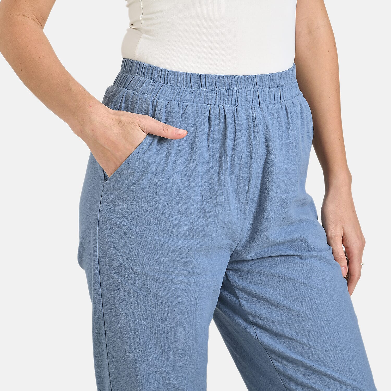 La Marey 100% Cotton Relaxed Fit Capri Trousers (Size - S) - Beige