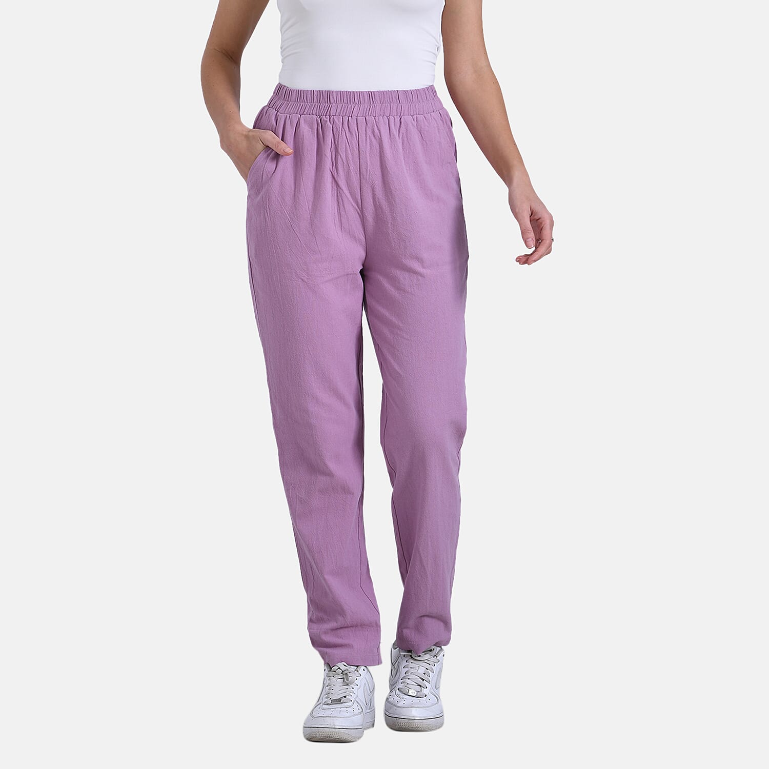 La Marey 100% Cotton Relaxed Fit Capri Trousers (Size - S) - Beige