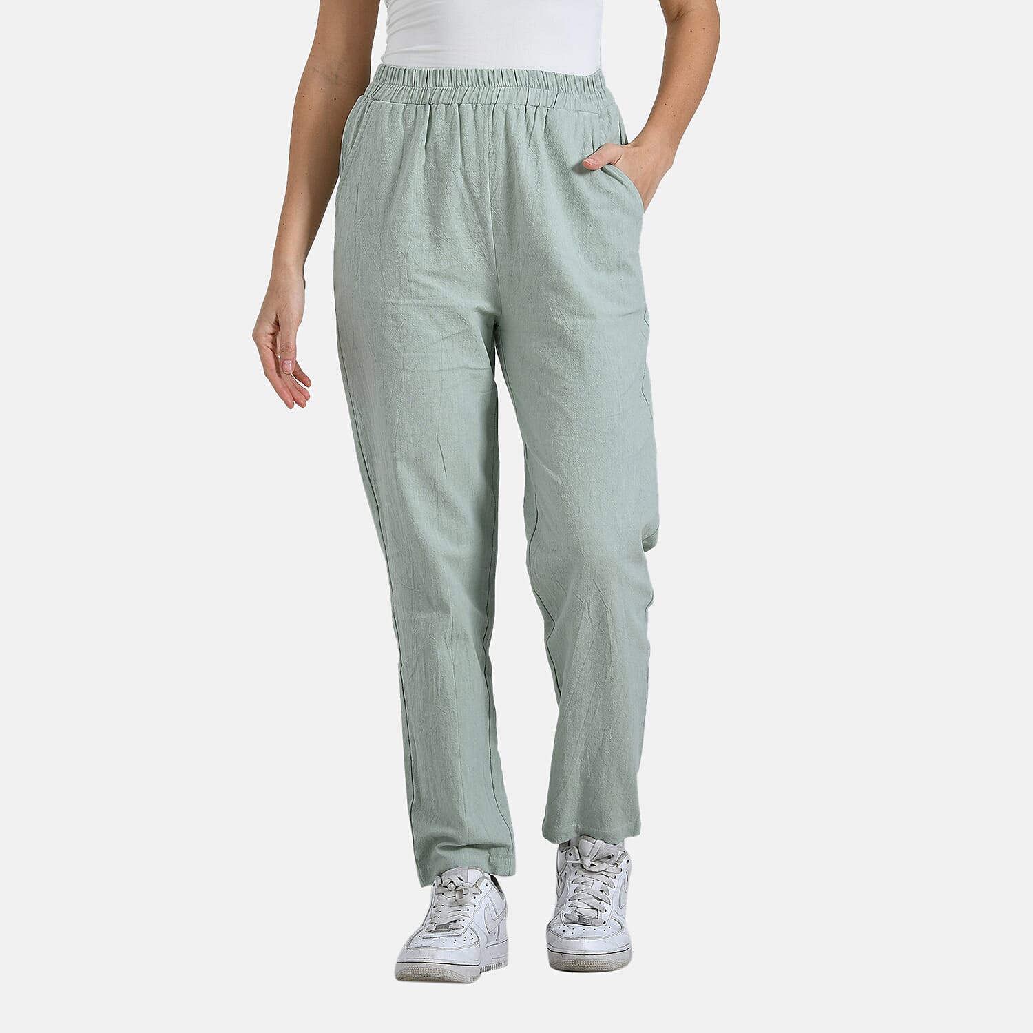 La Marey 100% Cotton Relaxed Fit Capri Trousers (Size - S) - Beige