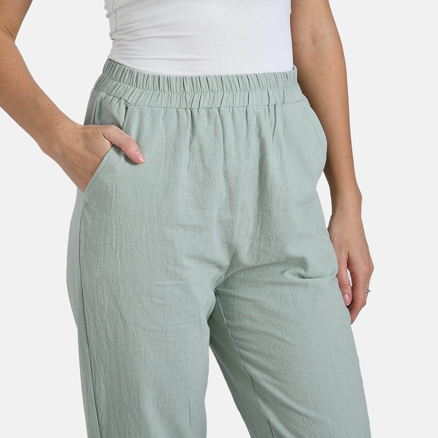 La Marey 100% Cotton Relaxed Fit Capri Trousers (Size - S) - Beige