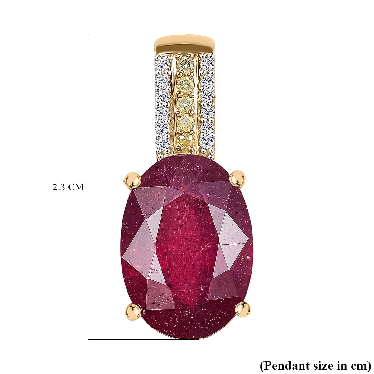 9K Yellow Gold African Ruby, Natural Yellow Diamond & White Diamond Pendant 9.52 Ct. 9K Yellow Gold African Ruby, Natural Yellow Diamond & White Diamond Pendant 9.52 Ct.