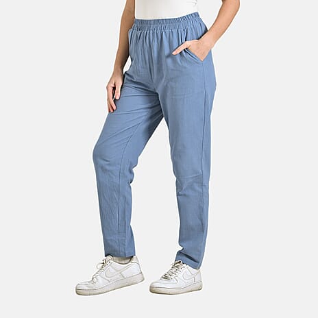& Maisi Cotton Solid Jean and Pant-Trouser (Size 73x1 cm) - Blue & Beige