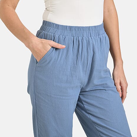 & Maisi Cotton Solid Jean and Pant-Trouser (Size 73x1 cm) - Blue & Beige