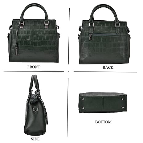 Leather Croc Pattern Crossbody Bag - Dark Green