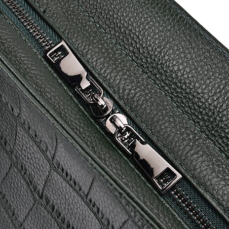Closeout Deal Genuine Leather Croc-Embossed Crossbody Bag - Dark Green