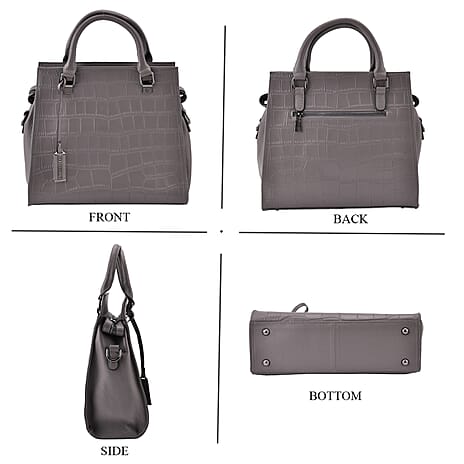 Genuine Leather Croc-Embossed Crossbody Bag - Grey