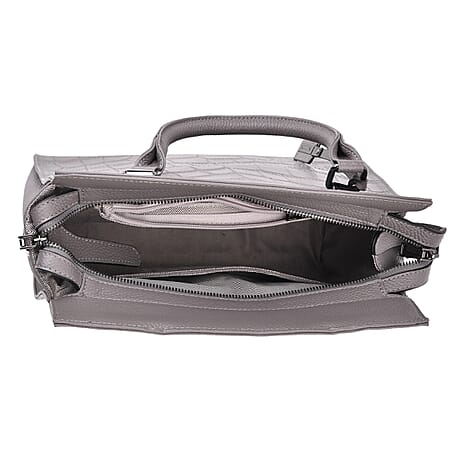 Genuine Leather Croc-Embossed Crossbody Bag - Grey