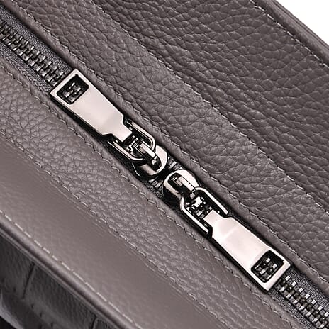 Genuine Leather Croc-Embossed Crossbody Bag - Grey