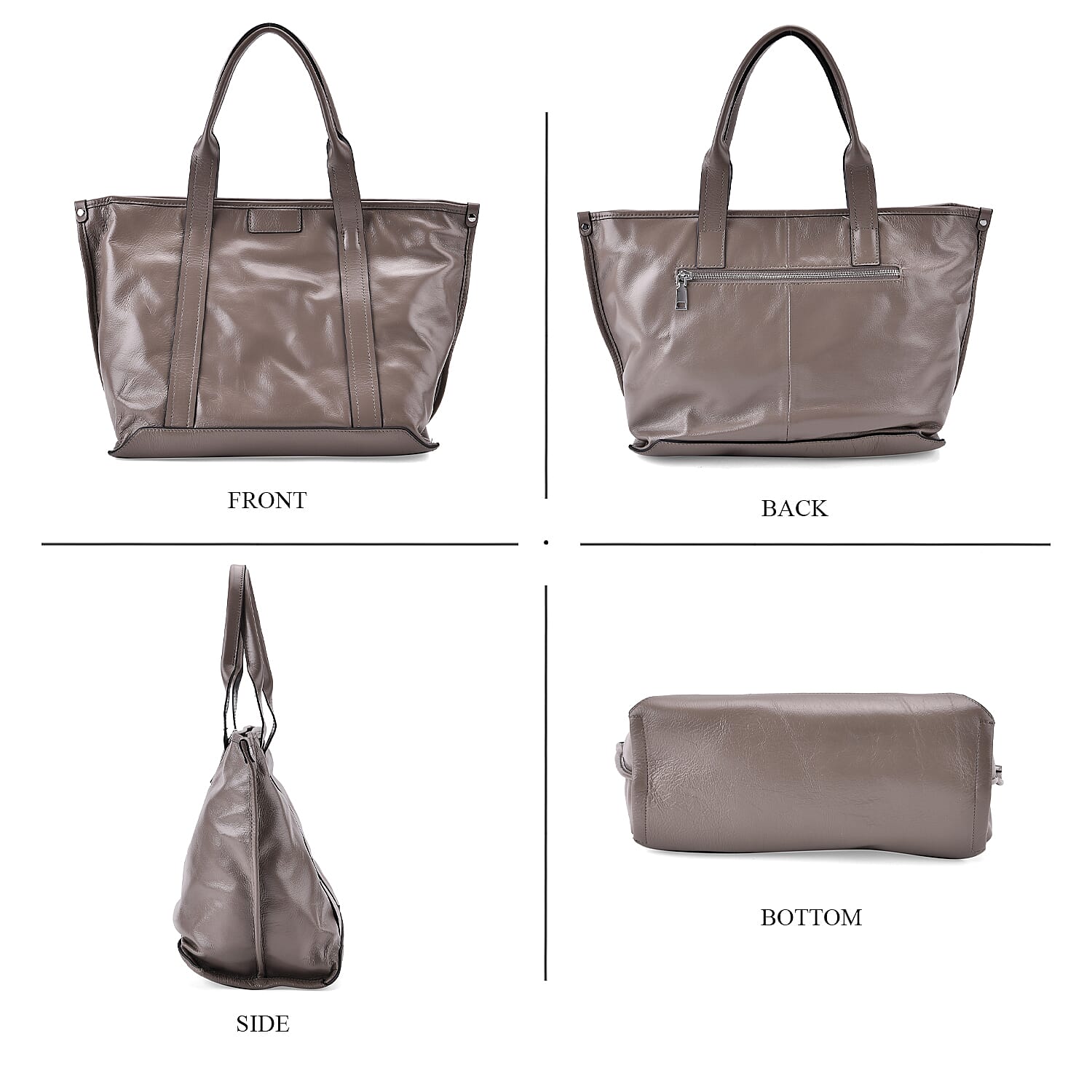 Closeout Deal Genuine Leather Tote Bag with Detachable Shoulder Strap - Grey