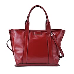Closeout Deal Genuine Leather Tote Bag with Detachable Shoulder Strap - Red