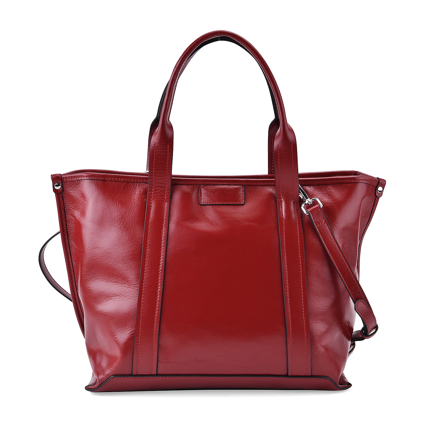 Closeout Deal Genuine Leather Tote Bag with Detachable Shoulder Strap - Red Closeout Deal Genuine Leather Tote Bag with Detachable Shoulder Strap - Red
