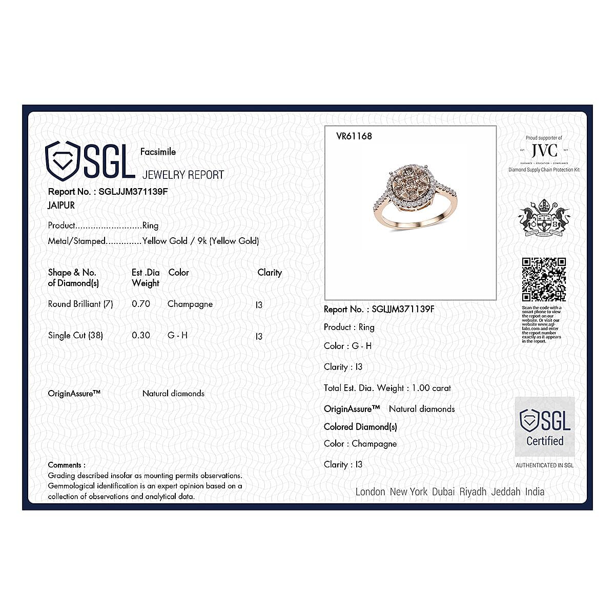 9K Yellow Gold SGL Certified Natural Champagne Diamond & White Diamond Ring 1.00 Ct. 9K Yellow Gold SGL Certified Natural Champagne Diamond & White Diamond Ring 1.00 Ct.
