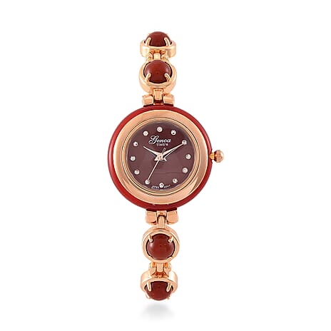 BLACK FRIDAY ONE TO OWN - GENOA TIME V2 Japanese Movt. Red Jade, Resin & Austrian White Crystal Bracelet Watch