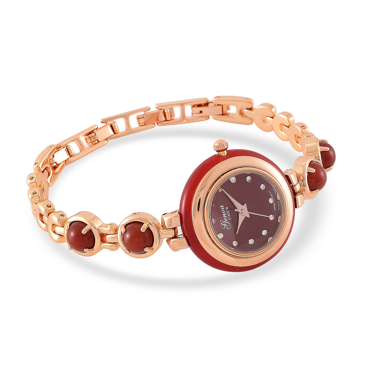 ONE TIME DEAL - GENOA TIME V2 Japanese Movt. Red Jade, Resin & Austrian White Crystal Bracelet Watch ONE TIME DEAL - GENOA TIME V2 Japanese Movt. Red Jade, Resin & Austrian White Crystal Bracelet Watch