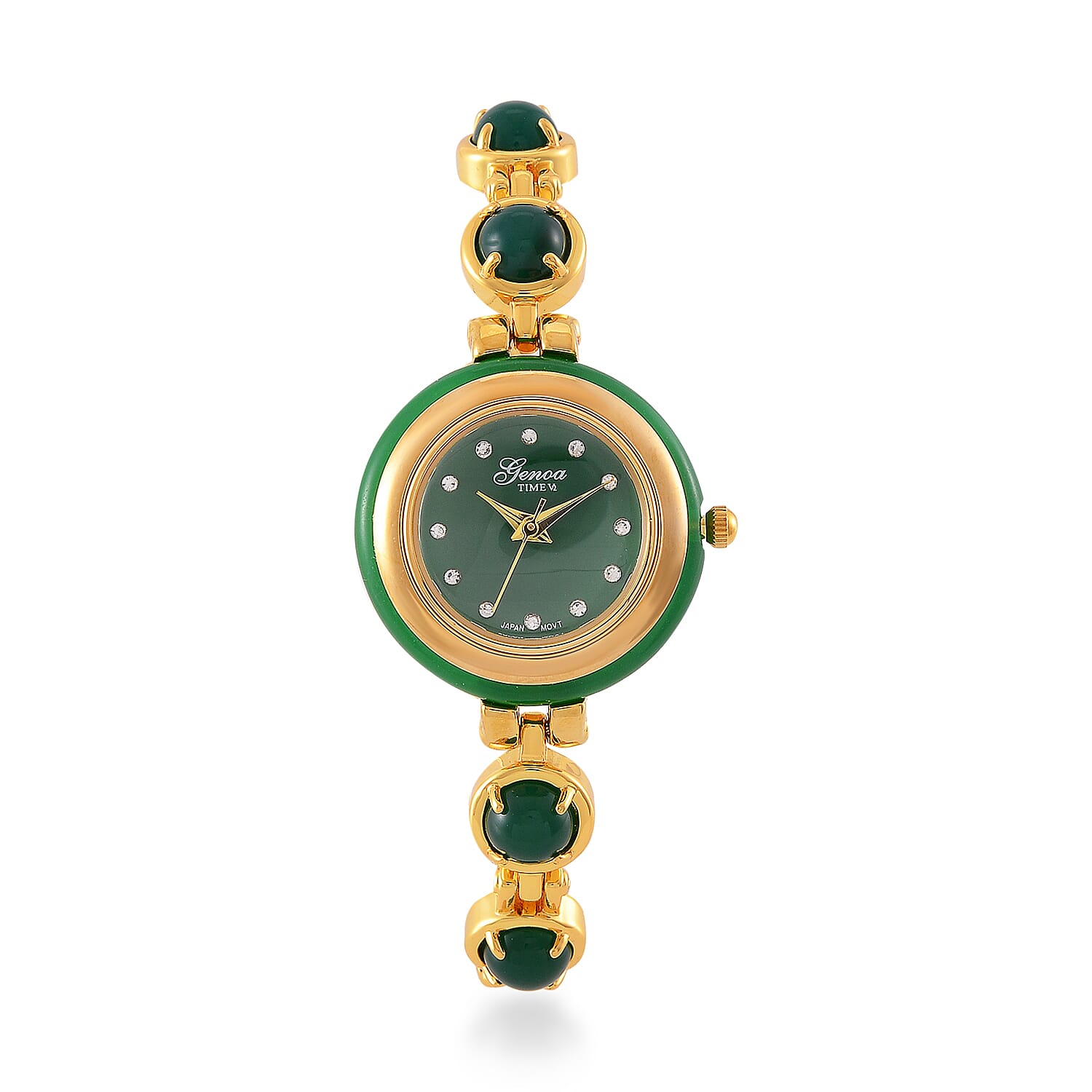 ONE TIME DEAL  - GENOA TIME V2 Japanese Movt. Green Jade, Resin & Austrian White Crystal Bracelet Watch