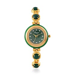 GENOA TIME V2 Japanese Movt. Green Jade, Resin & Austrian White Crystal Bracelet Watch