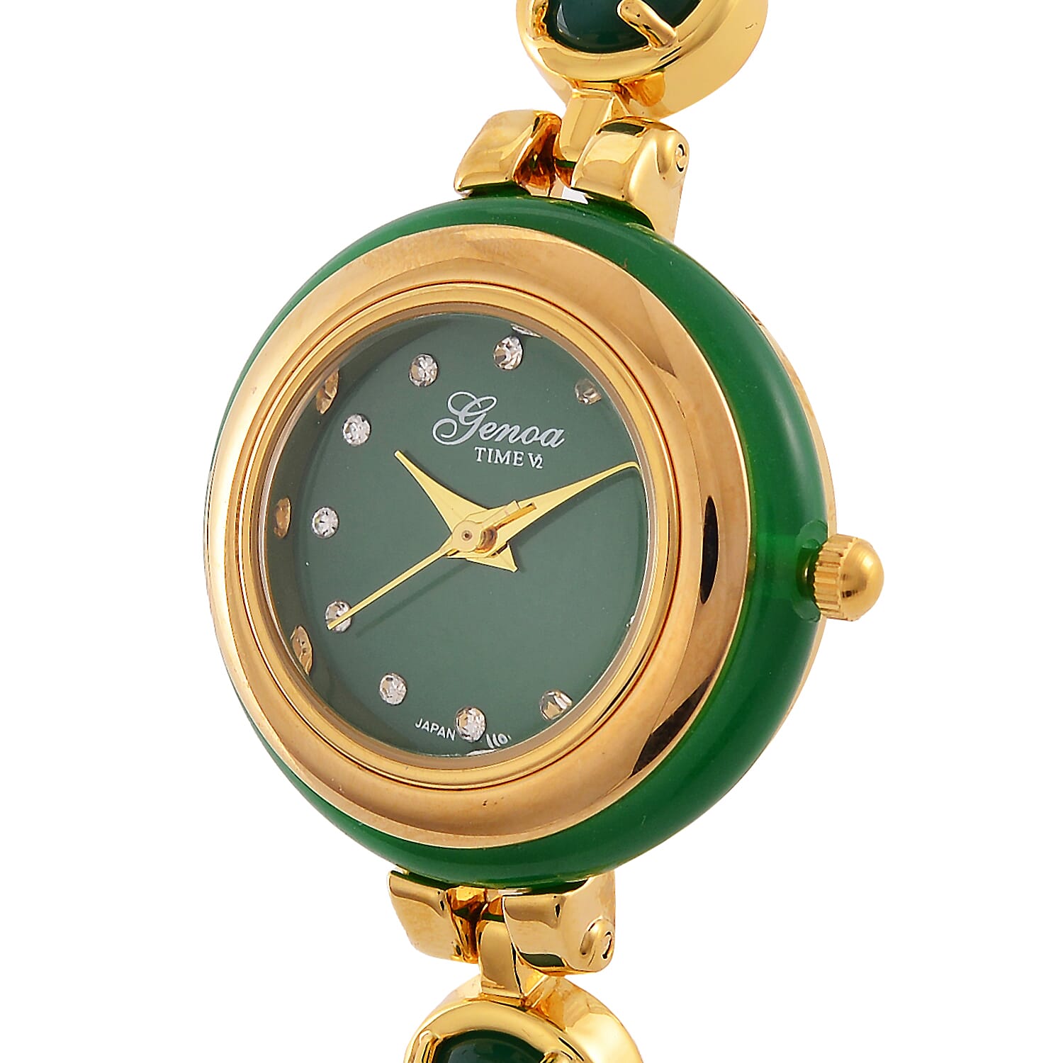 ONE TIME DEAL  - GENOA TIME V2 Japanese Movt. Green Jade, Resin & Austrian White Crystal Bracelet Watch