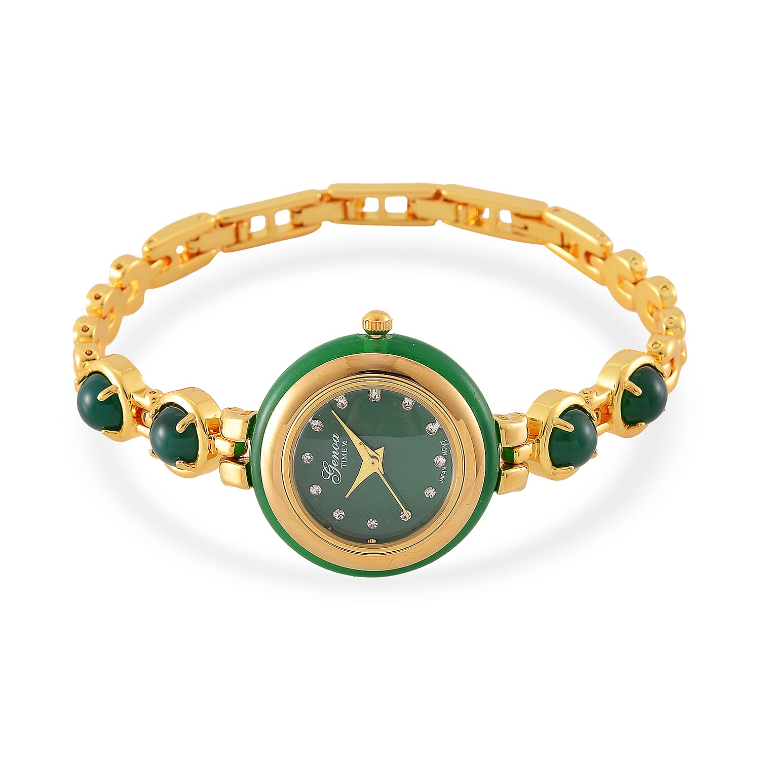 ONE TIME DEAL  - GENOA TIME V2 Japanese Movt. Green Jade, Resin & Austrian White Crystal Bracelet Watch