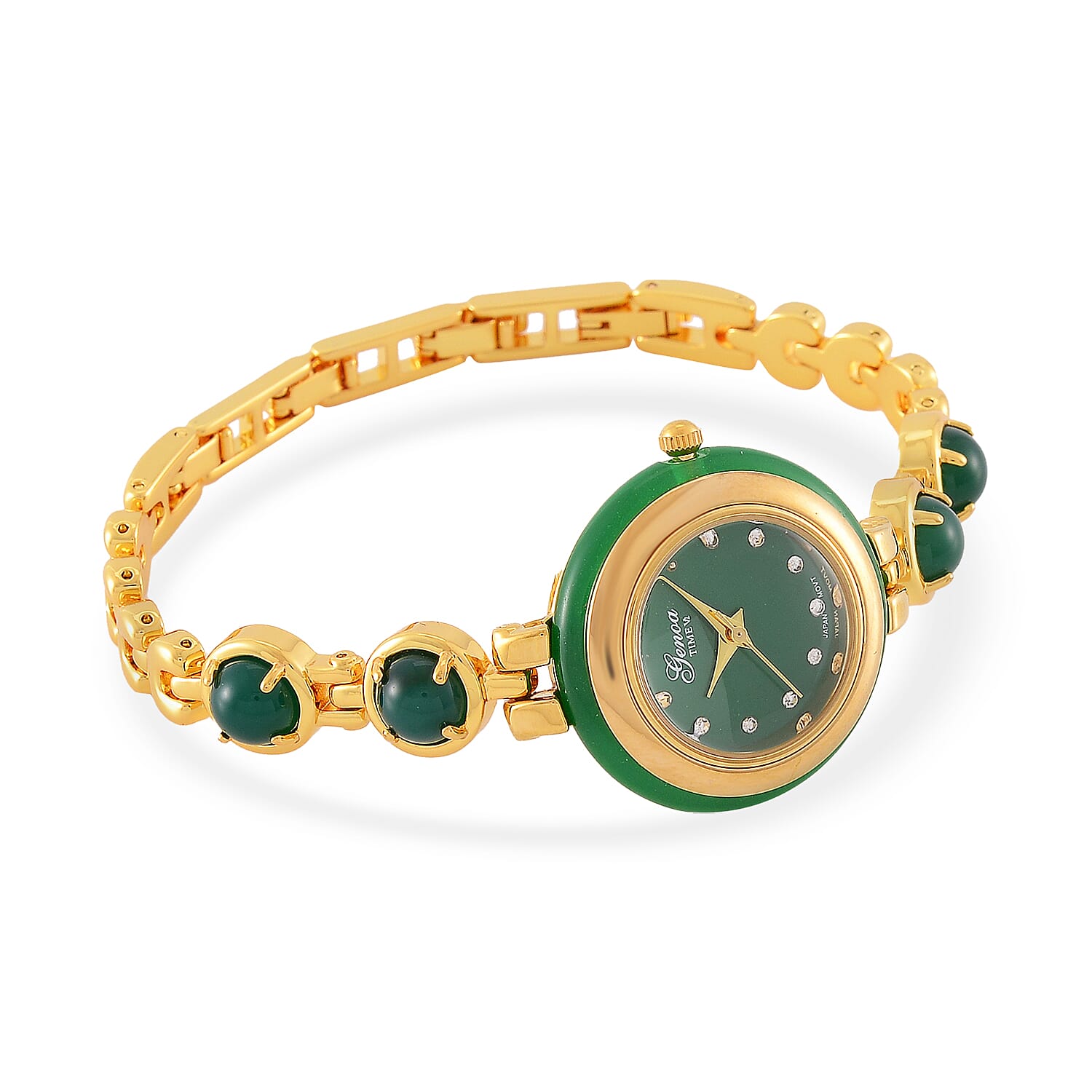 ONE TIME DEAL  - GENOA TIME V2 Japanese Movt. Green Jade, Resin & Austrian White Crystal Bracelet Watch