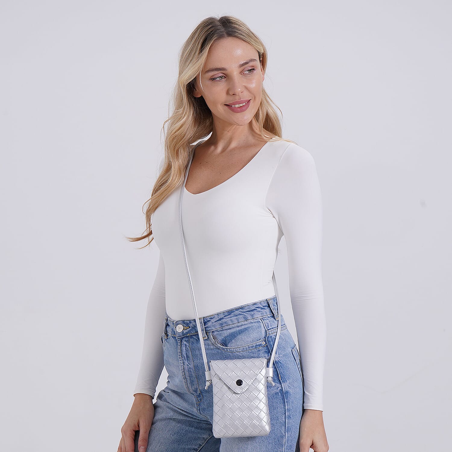 Woven Crossbody Bag - Silver Woven Crossbody Bag - Silver