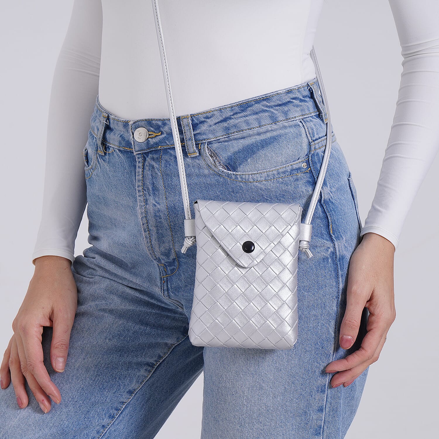 Woven Crossbody Bag - Silver Woven Crossbody Bag - Silver