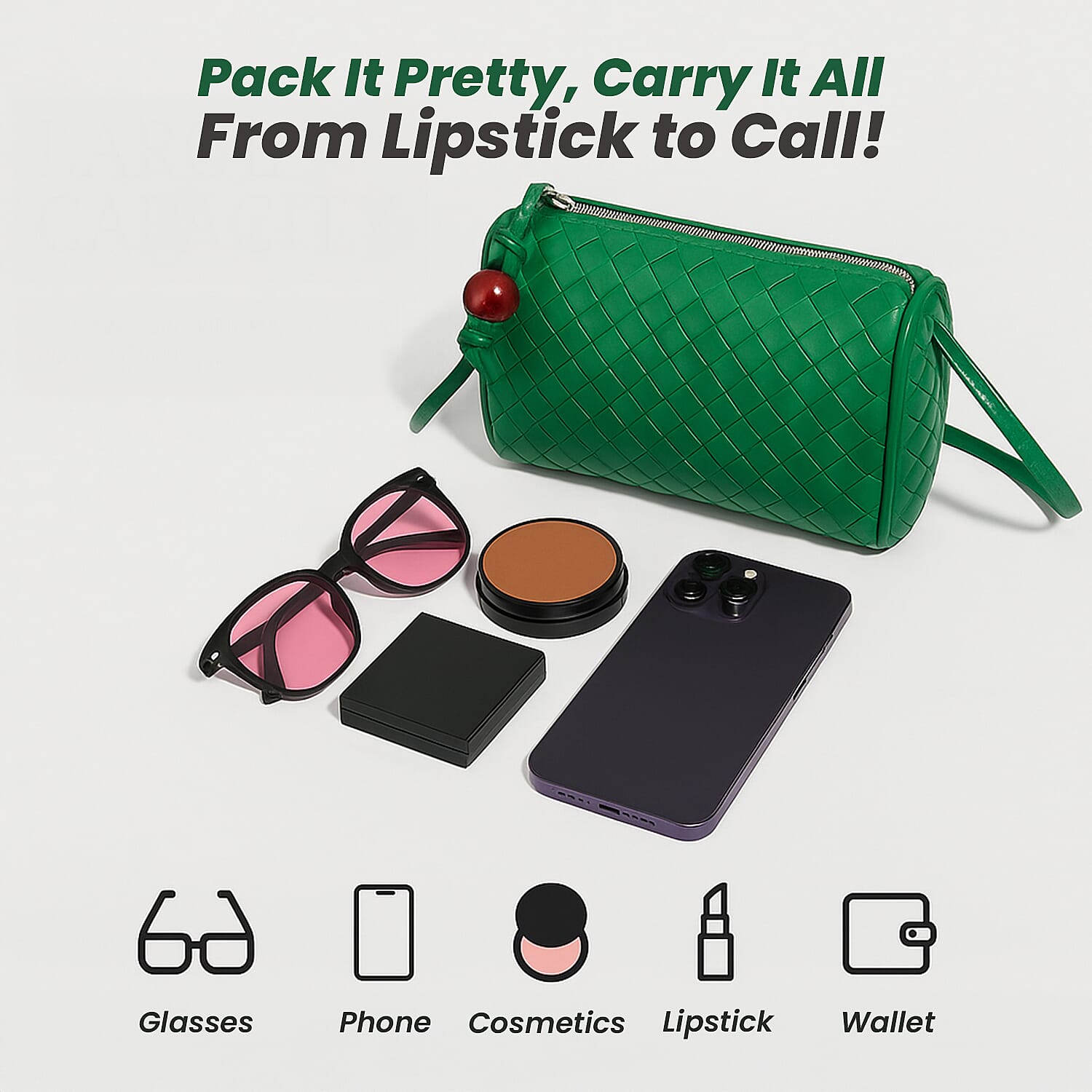 Fully Lined Woven Pattern Crossbody Bag - Green