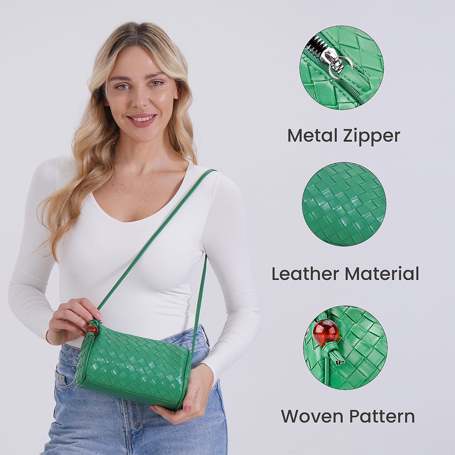 Fully Lined Woven Pattern Crossbody Bag - Green