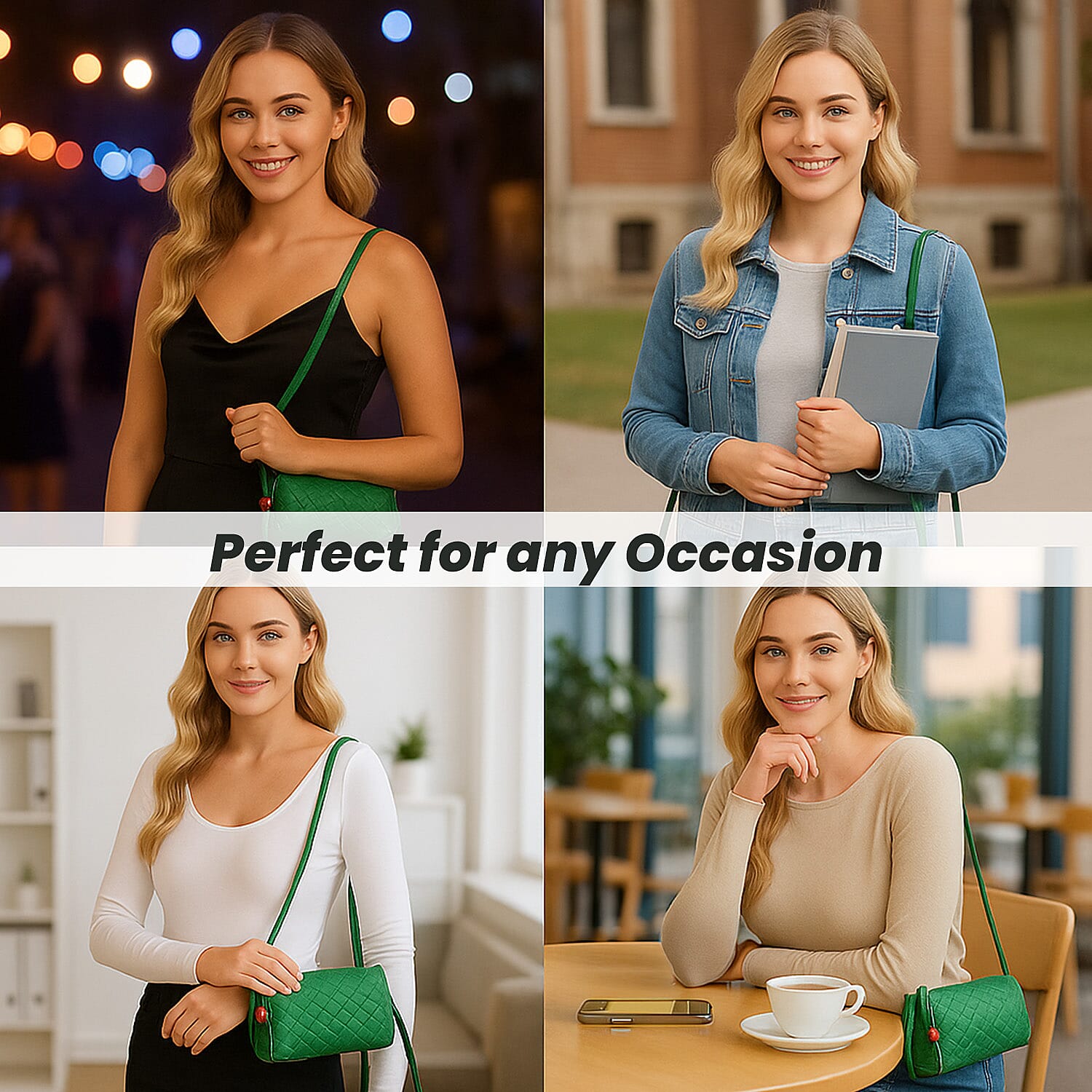 Fully Lined Woven Pattern Crossbody Bag - Green