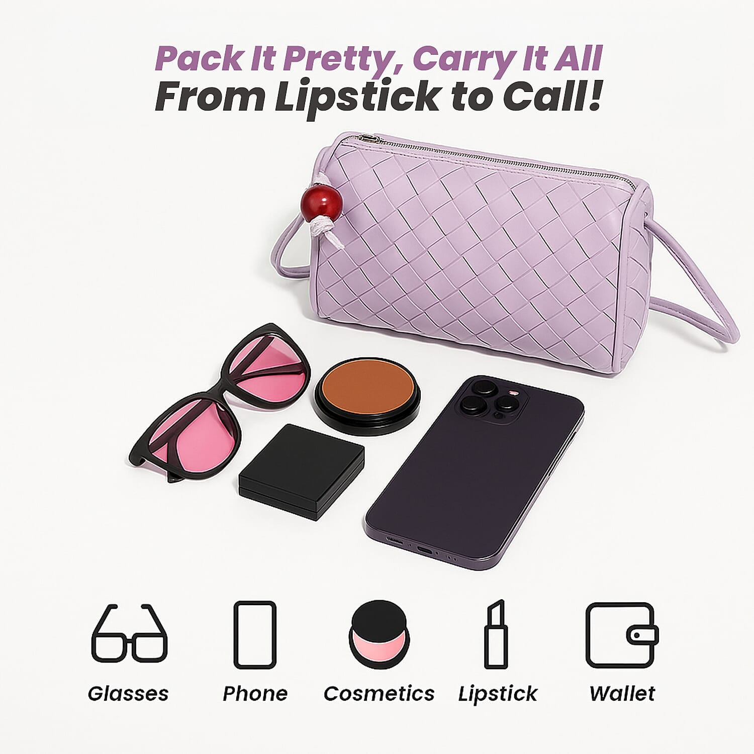 Fully Lined Woven Pattern Crossbody Bag - Purple