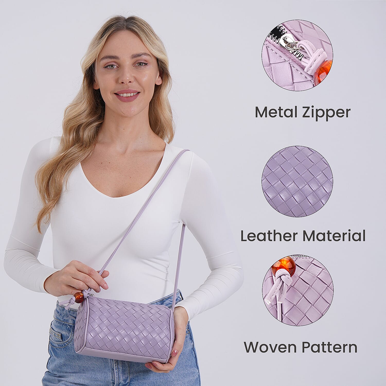 Fully Lined Woven Pattern Crossbody Bag - Purple