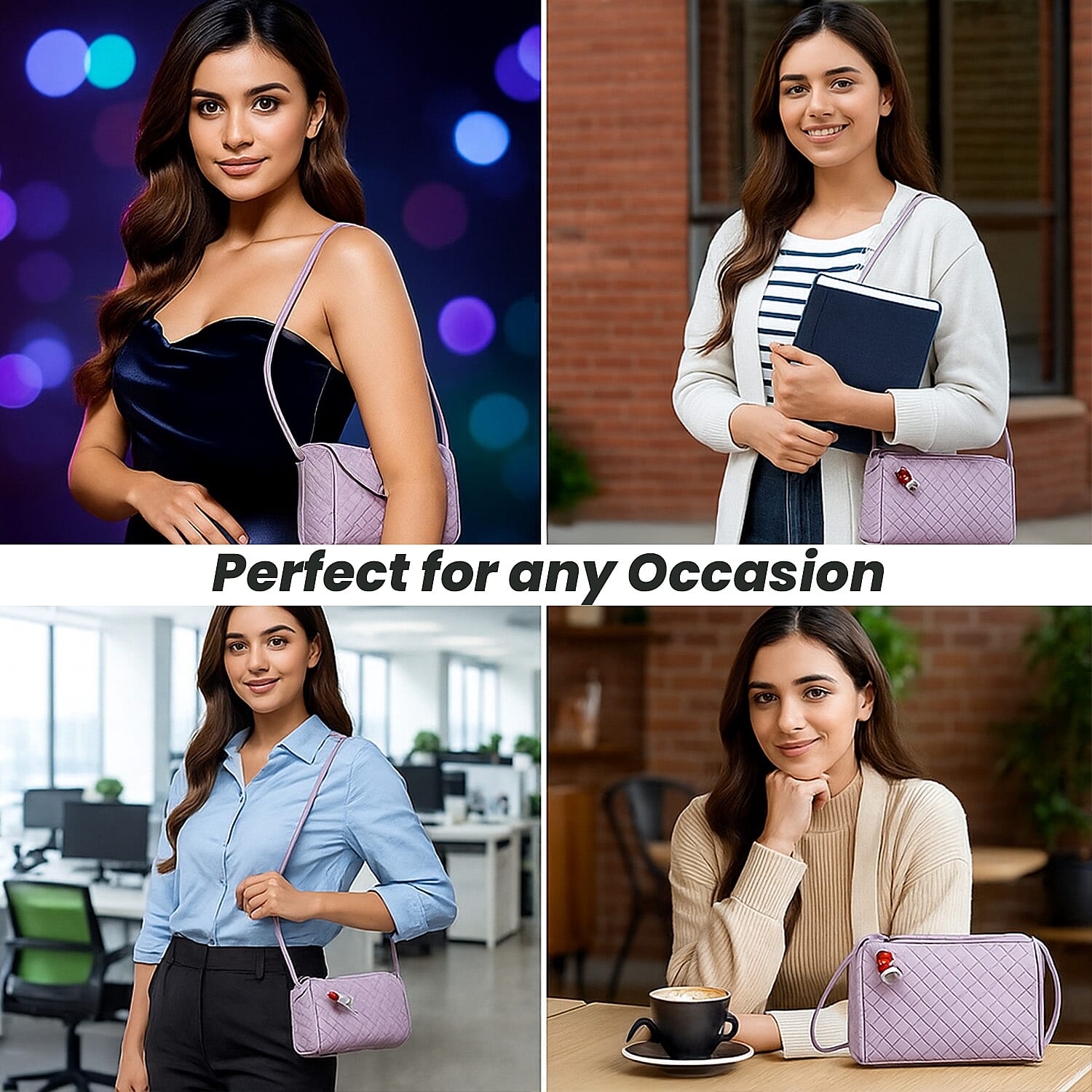 Fully Lined Woven Pattern Crossbody Bag - Purple