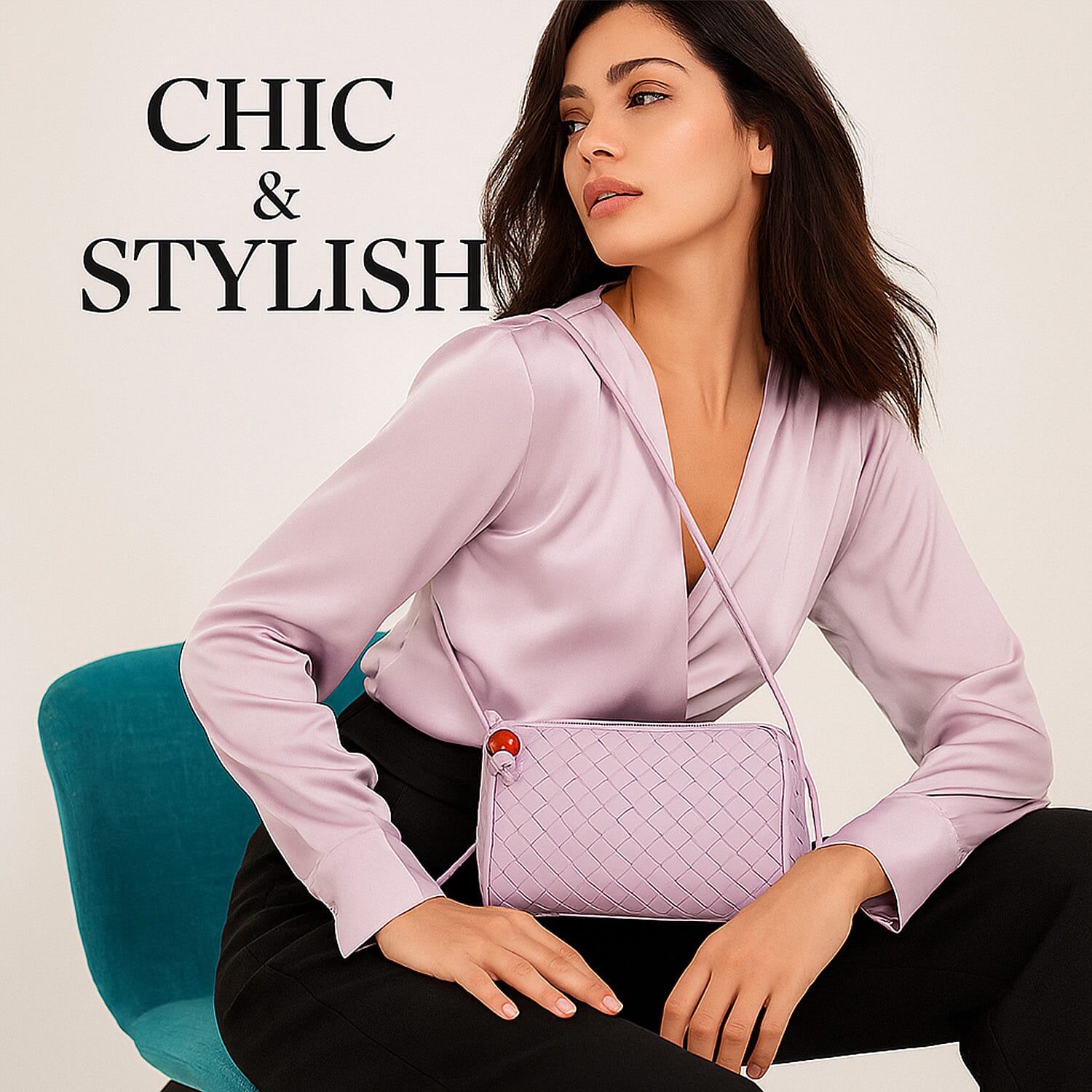 Fully Lined Woven Pattern Crossbody Bag - Purple