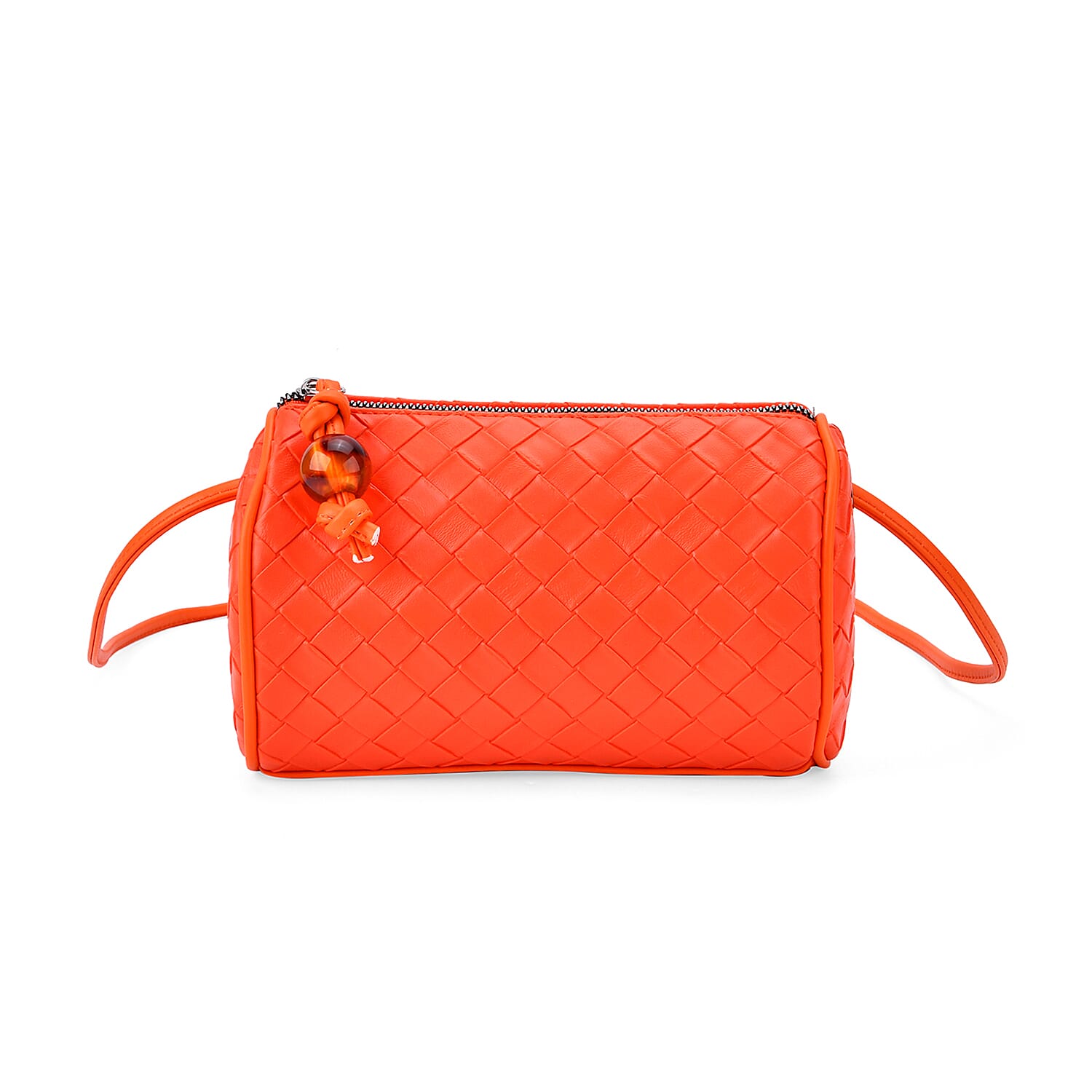 Fully Lined Woven Pattern Crossbody Bag - Orange