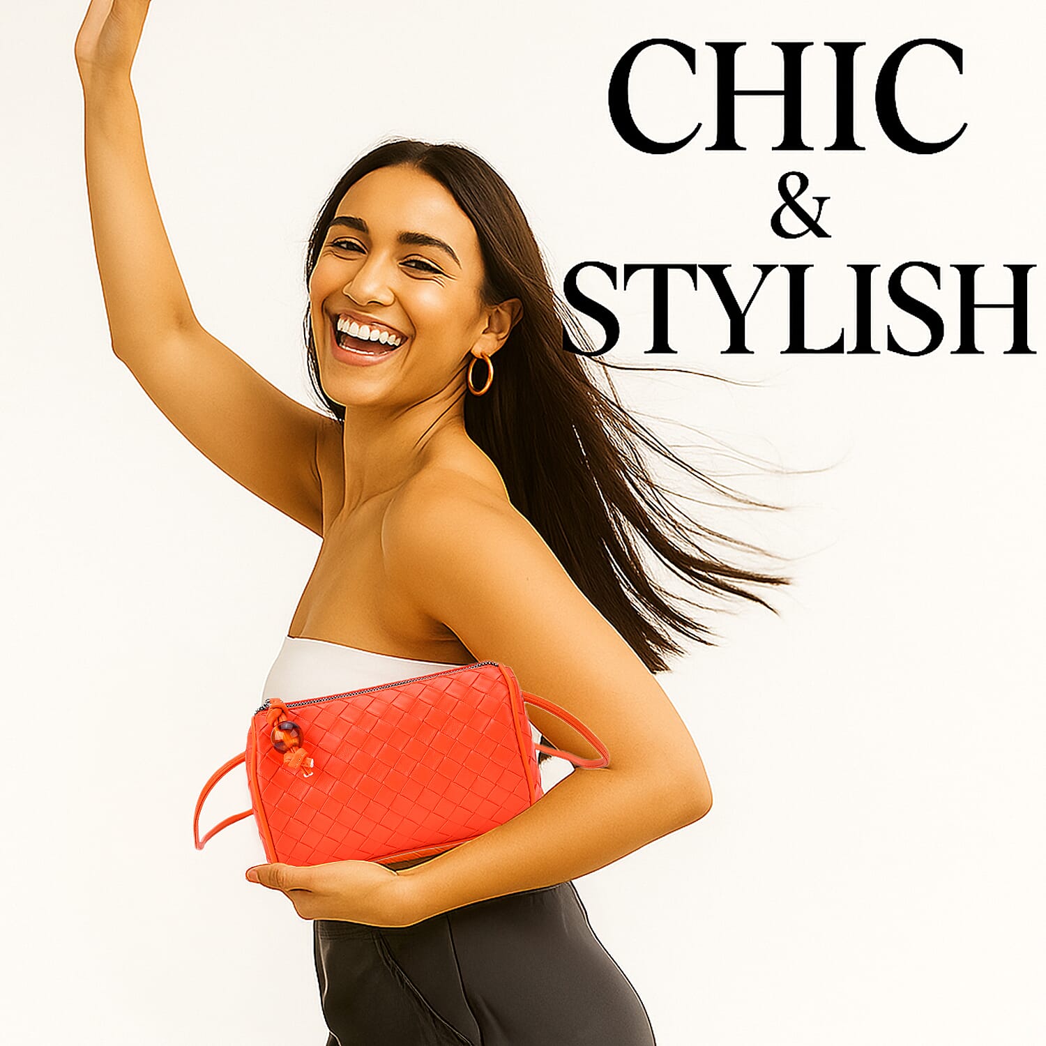 Fully Lined Woven Pattern Crossbody Bag - Orange