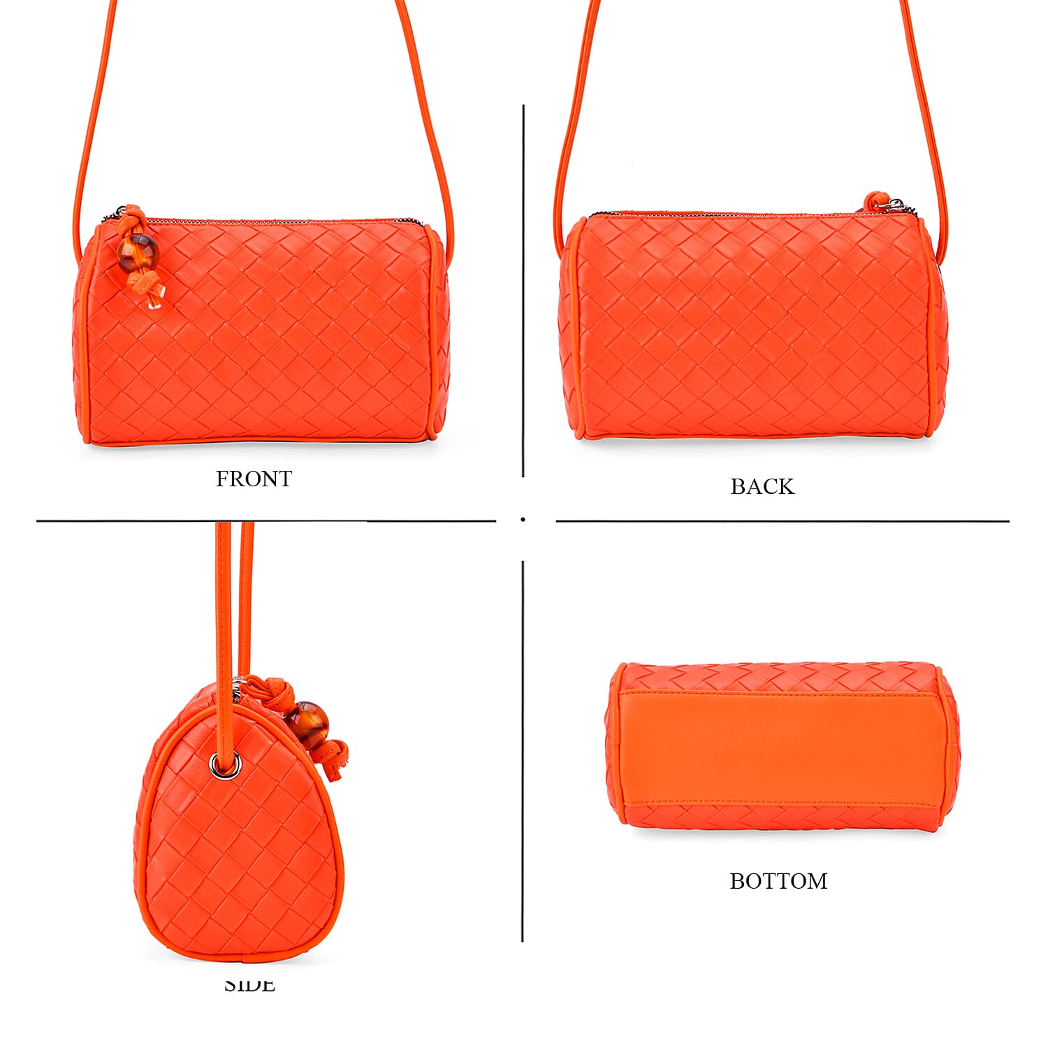 Fully Lined Woven Pattern Crossbody Bag - Orange