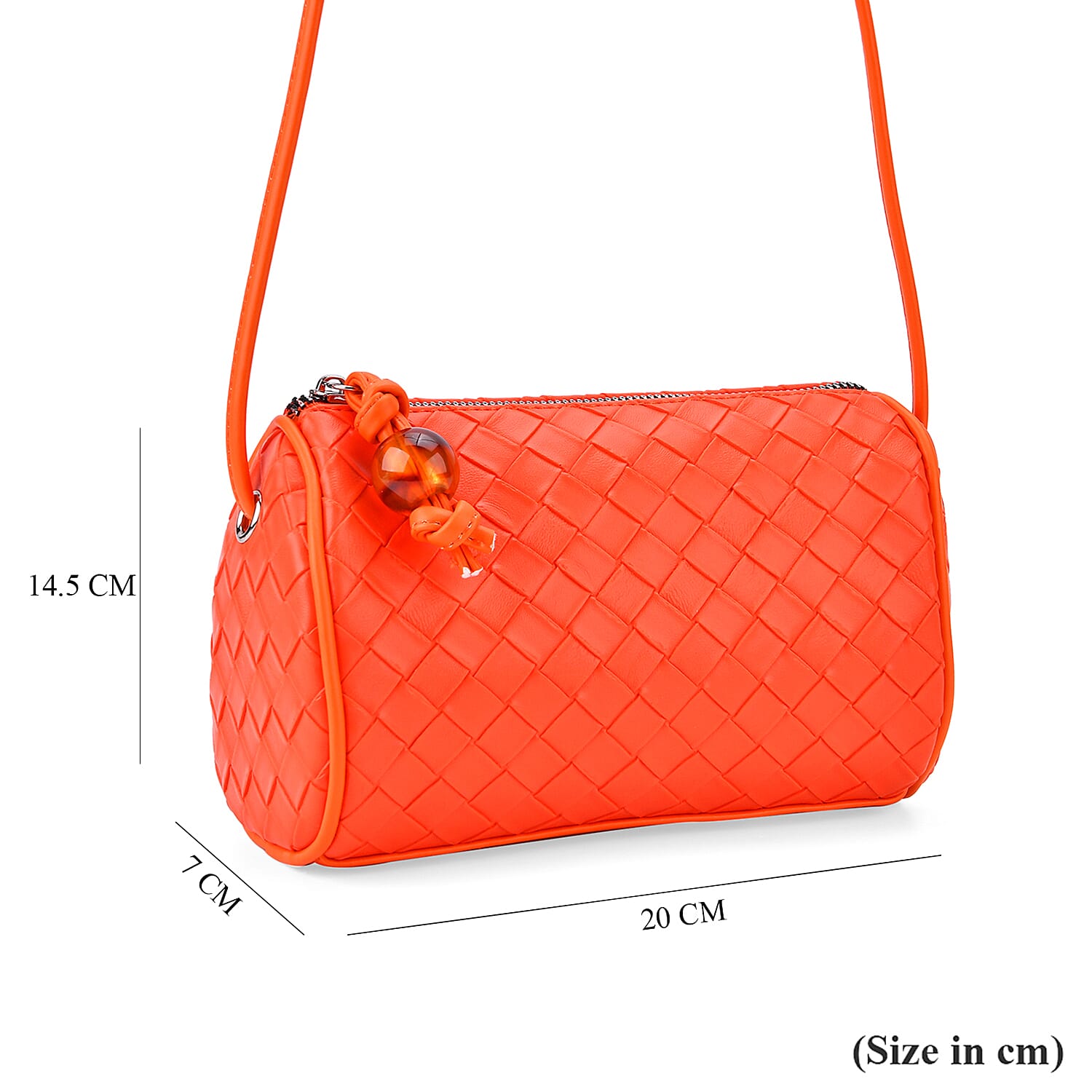 Fully Lined Woven Pattern Crossbody Bag - Orange