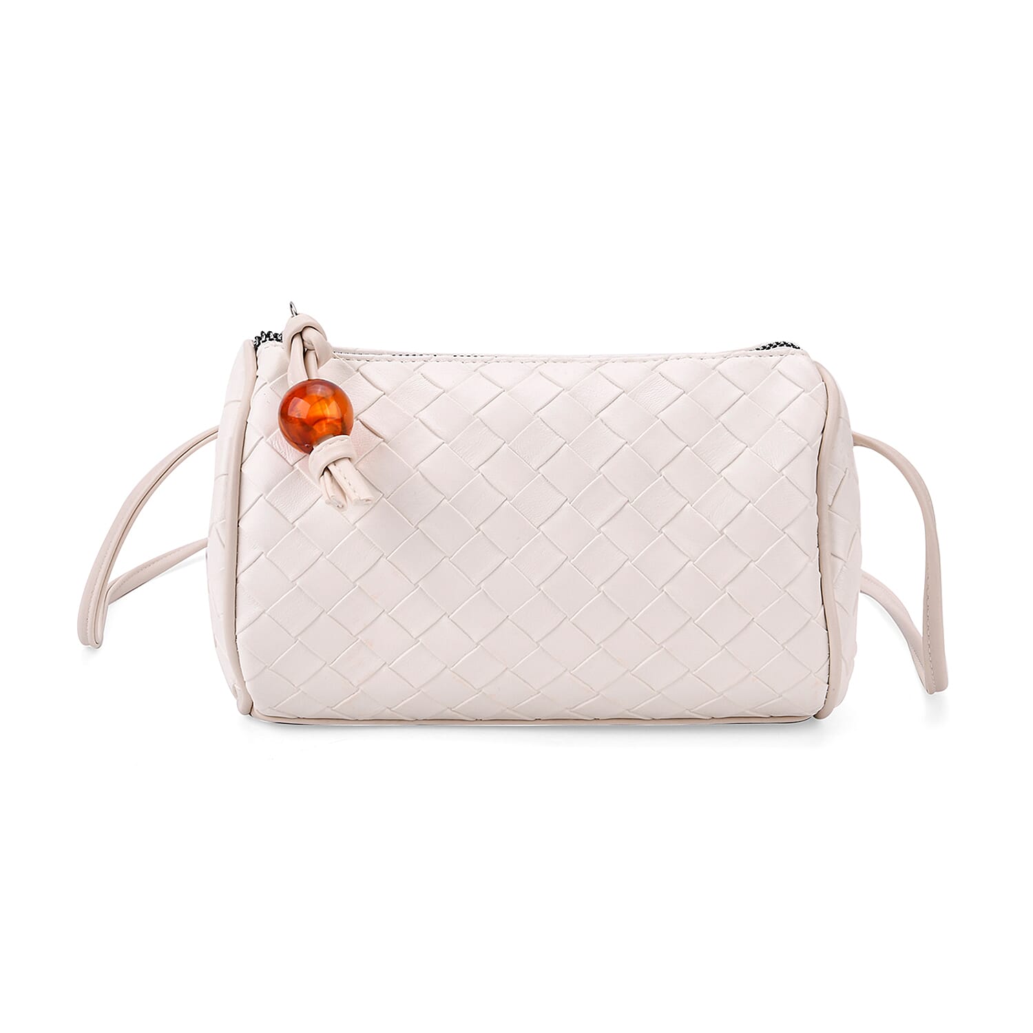 Fully Lined Woven Crossbody Bag - Cream
