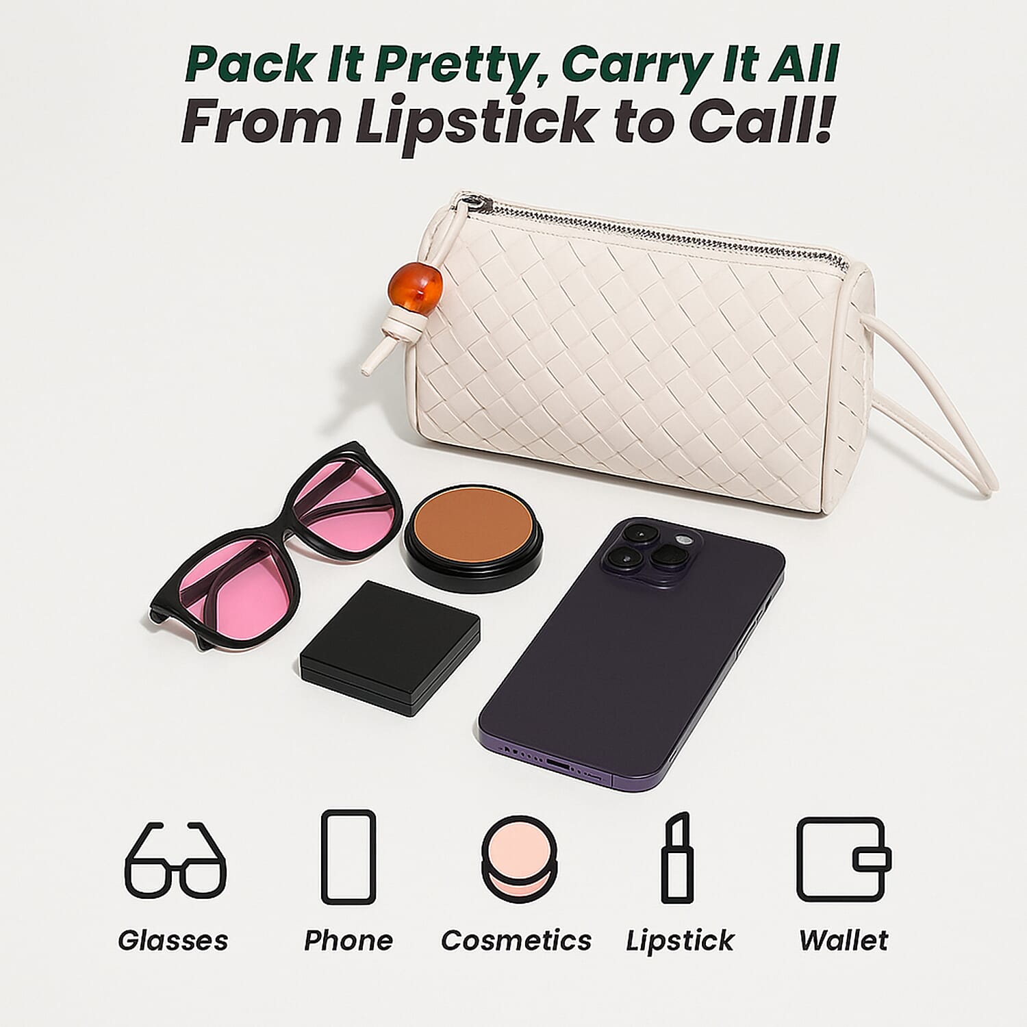 Fully Lined Woven Crossbody Bag - Cream