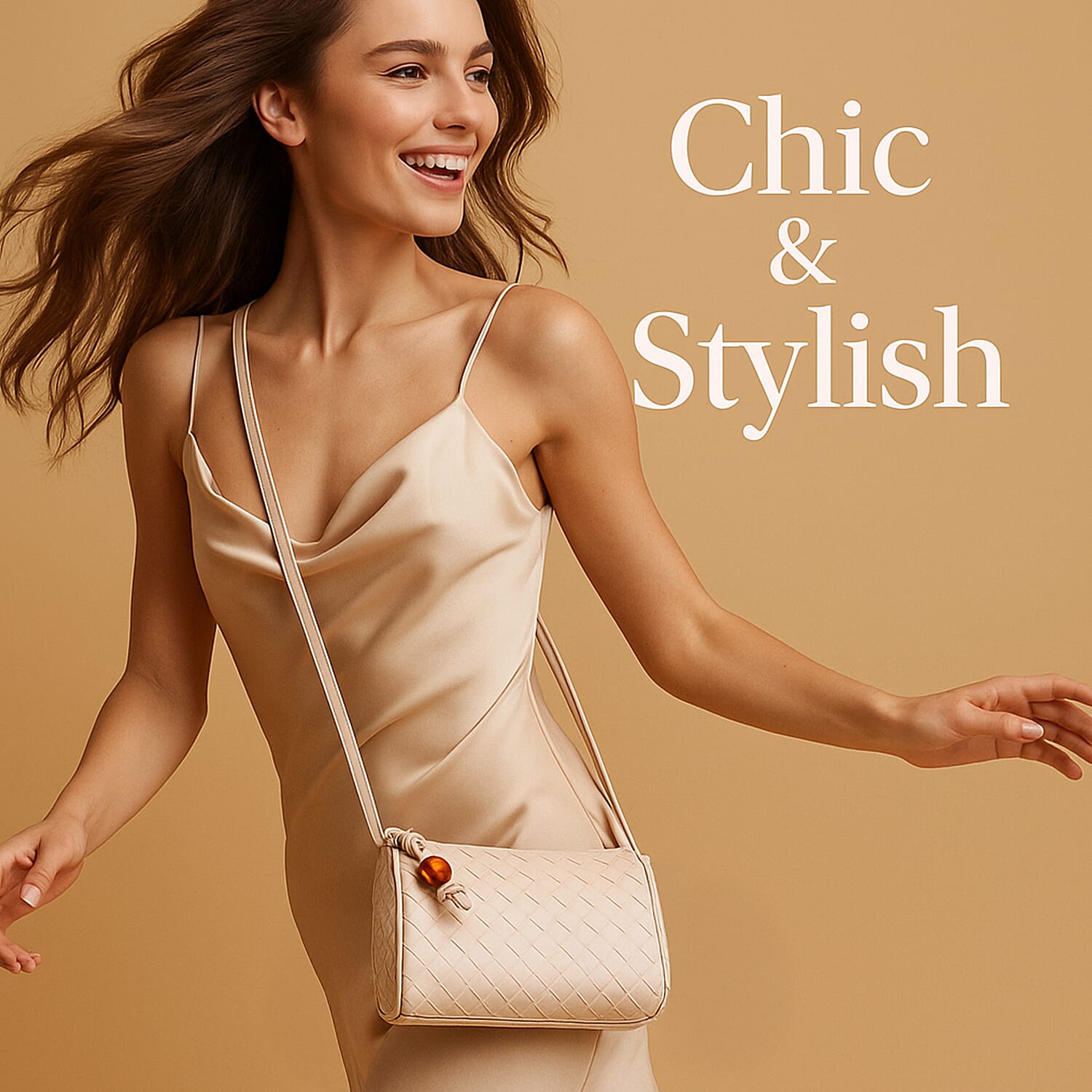 Fully Lined Woven Crossbody Bag - Cream